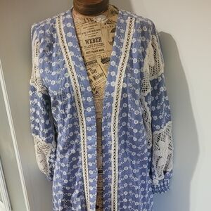 STUDIO F long Coat Or Cover Up Crochet Details Trim And Sleeves 8